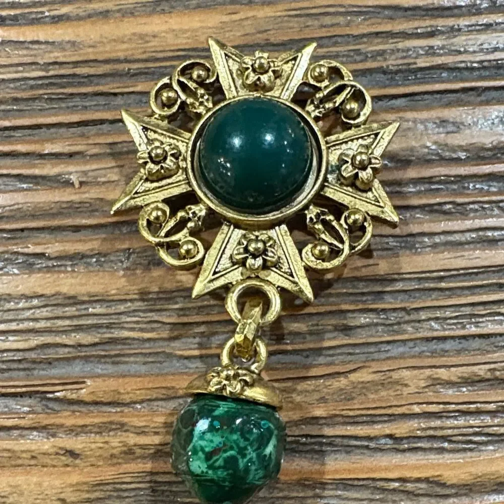 Vintage Gold and Green Starburst Brooch